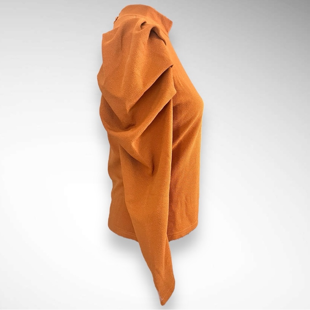 Camel Mock Neck Ribbed Long Sleeve Knit Top W/ Exaggerated Shoulders Large | EUC - Picture 5 of 9